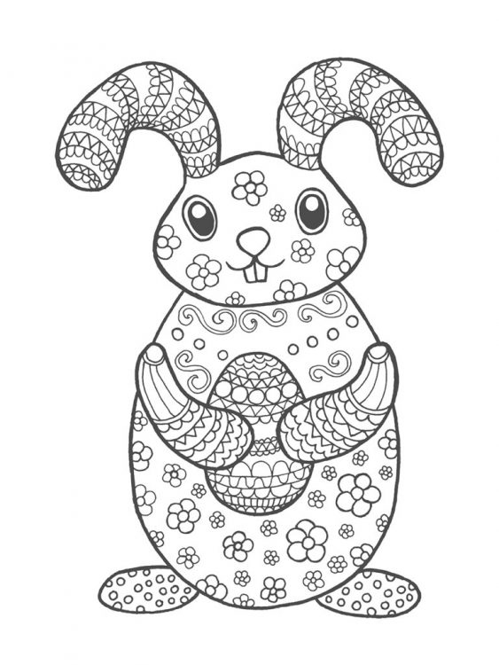 Coloriage sur le thème de Pâques à imprimer. Œufs de pâques, lapin de pâques