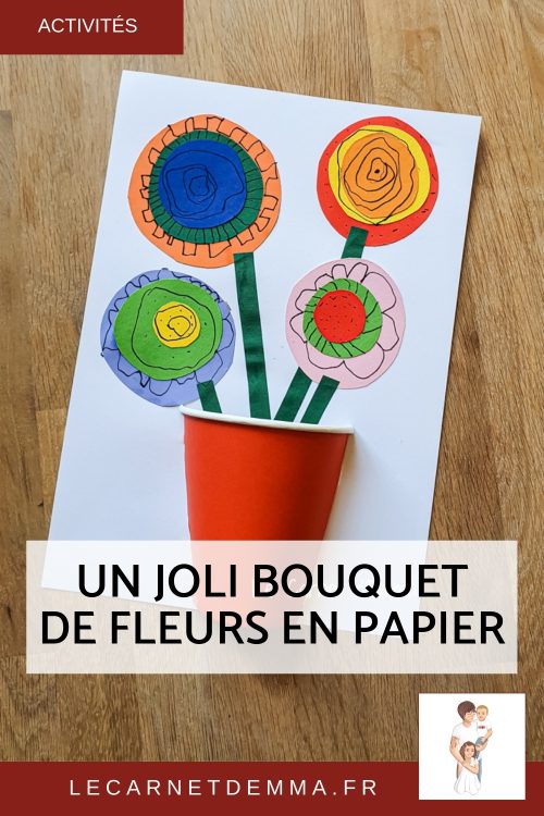 activité manuelle pour les enfants. Création d'un bouquet de fleurs avec un gobelet et des feuilles en papier colorées. Activité colorée et fun sur le thème du printemps
