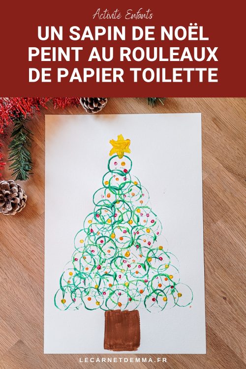 épingle pinterest activité manuelle sur le thème de Noël avec un sapinpeint aux rouleaux de papier toilette