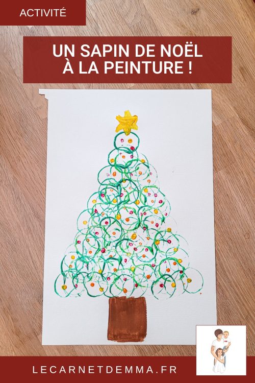 épingle pinterest activité manuelle sur le thème de Noël avec un sapin de Noël peint aux rouleaux de papier toilette