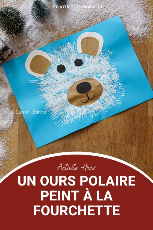 Une idée d'activité manuelle sur le thème de l'hiver avec la création d'un ours polaire peint à l'aide d'une fourchette