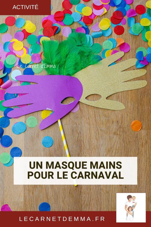 création d'un masque avec des empreintes de main pour le carnival et le mardi gras. Une idée d'activité manuelle simple et facile