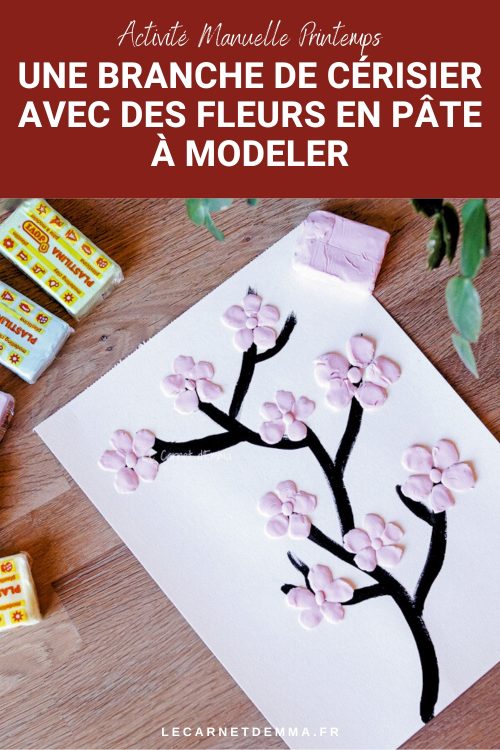 Une activité manuelle sur le thème du printemps avec la création d'une branche de cerisier avec des fleurs en pâte à modeler.