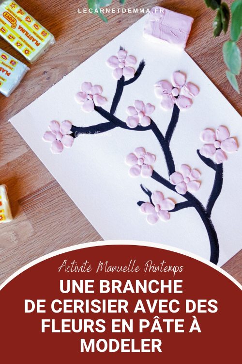 Une activité manuelle sur le thème du printemps avec la création d'une branche de cerisier avec des fleurs en pâte à modeler.